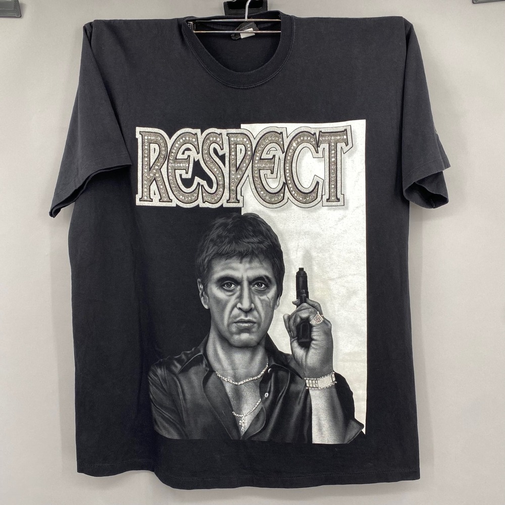 Scarface Clothing Co Tony Montana Respect Graphic‎ T-Shirt Mens 1XL Black Bling